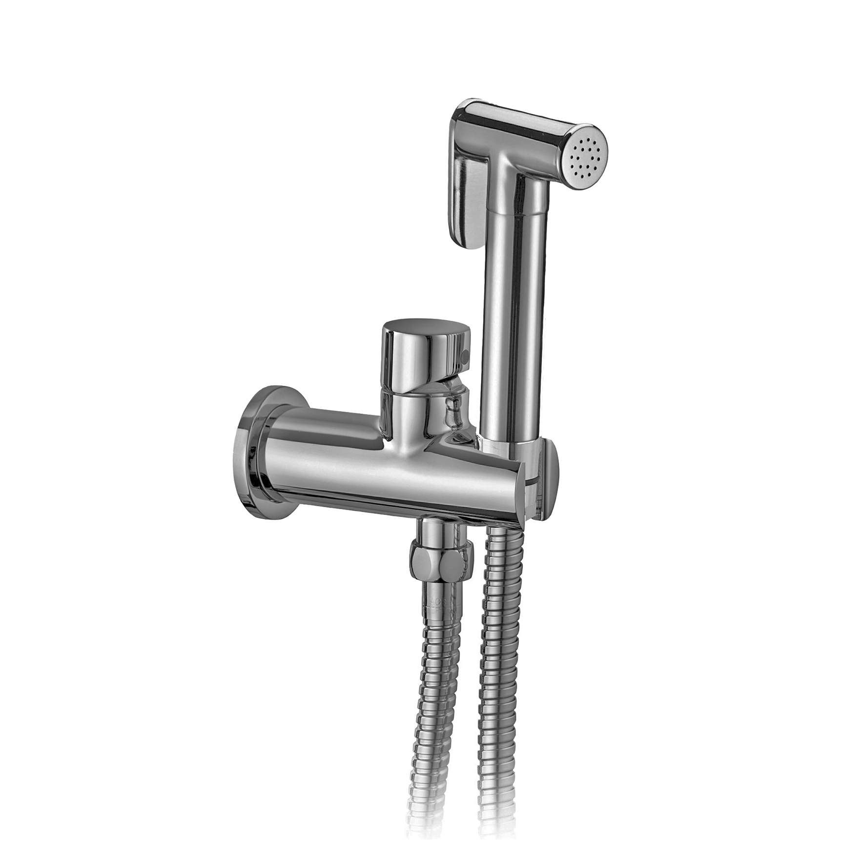PARTES EXTERNAS MEZCLADOR CON ENTRADA DE AGUA DE LATON CON GRIFO, SOPORTE DE DUCHA FIJO DE LATON, MANGUITO FLEXIBLE DE 1,2M Y MANO DE DUCHA DE LATON CON CIERRE.