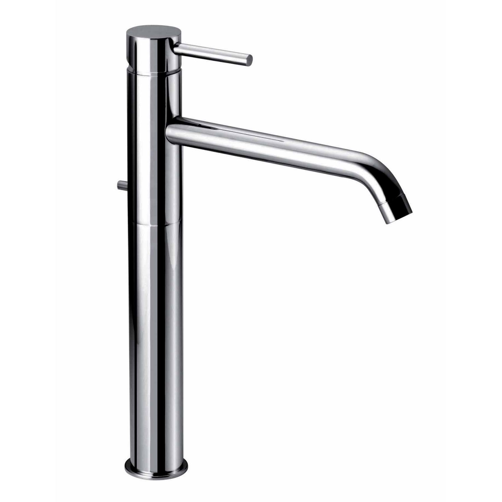 MISCELATORE MONOCOMANDO ALTO PER LAVABO CON SCARICO DA 1" 1/4 E TAPPO COPRIPILETTA.