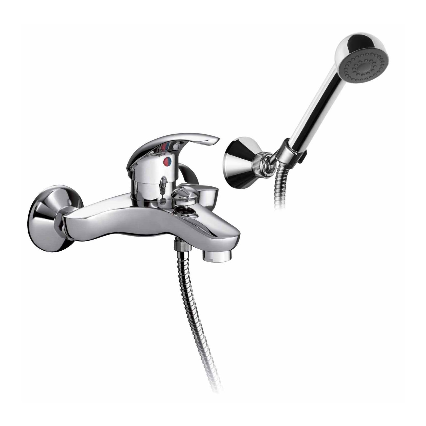MEZCLADOR MONOMANDO DE BAÑO CON DESVIADOR, SOPORTE DE DUCHA REGULABLE, MANGUERA FLEXIBLE 1,5M Y MANGO DE DUCHA.