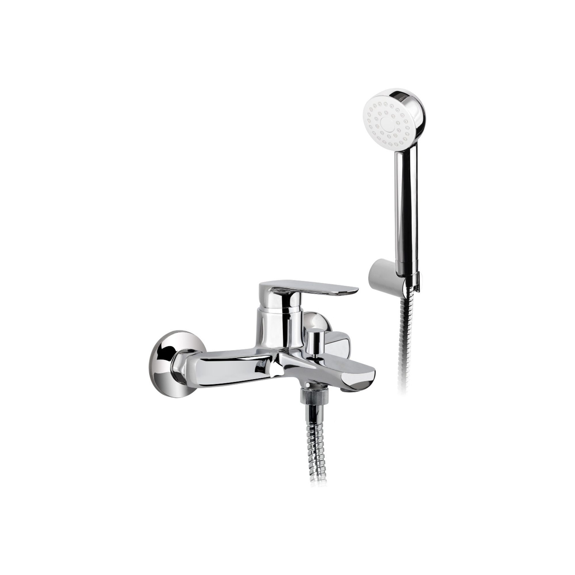 SINGLE-LEVER BATH MIXER WITH DIVERTER, FIXED SHOWER SUPPORT, 1.5M HOSE AND SHOWER HEAD.
