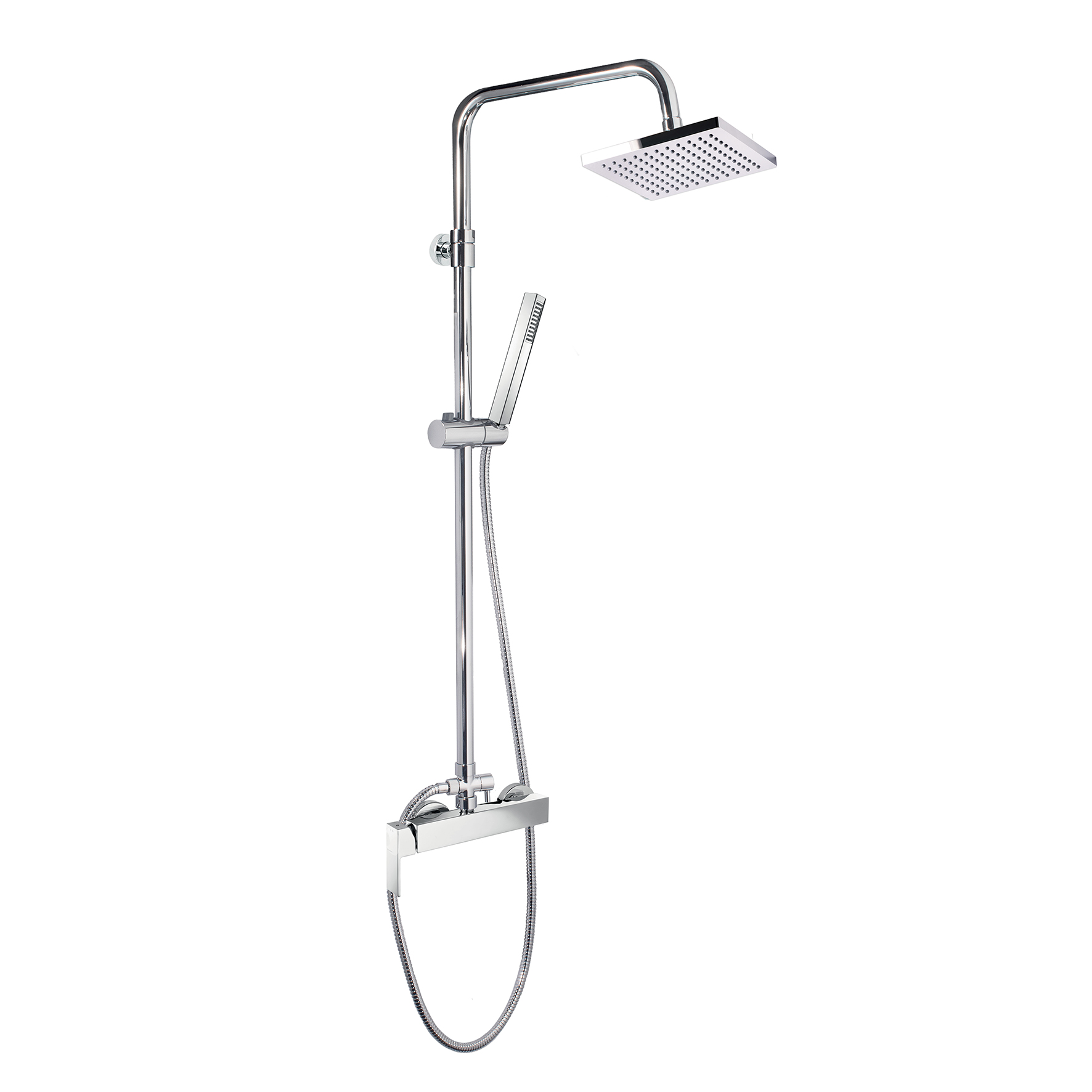 MEZCLADOR MONOMANDO DE DUCHA CON COLUMNA DE DUCHA INTEGRADA, DESVIADOR, MANGUERA DE 1,5M, Rociador de ABS y Rociador de ABS de 200x200mm.