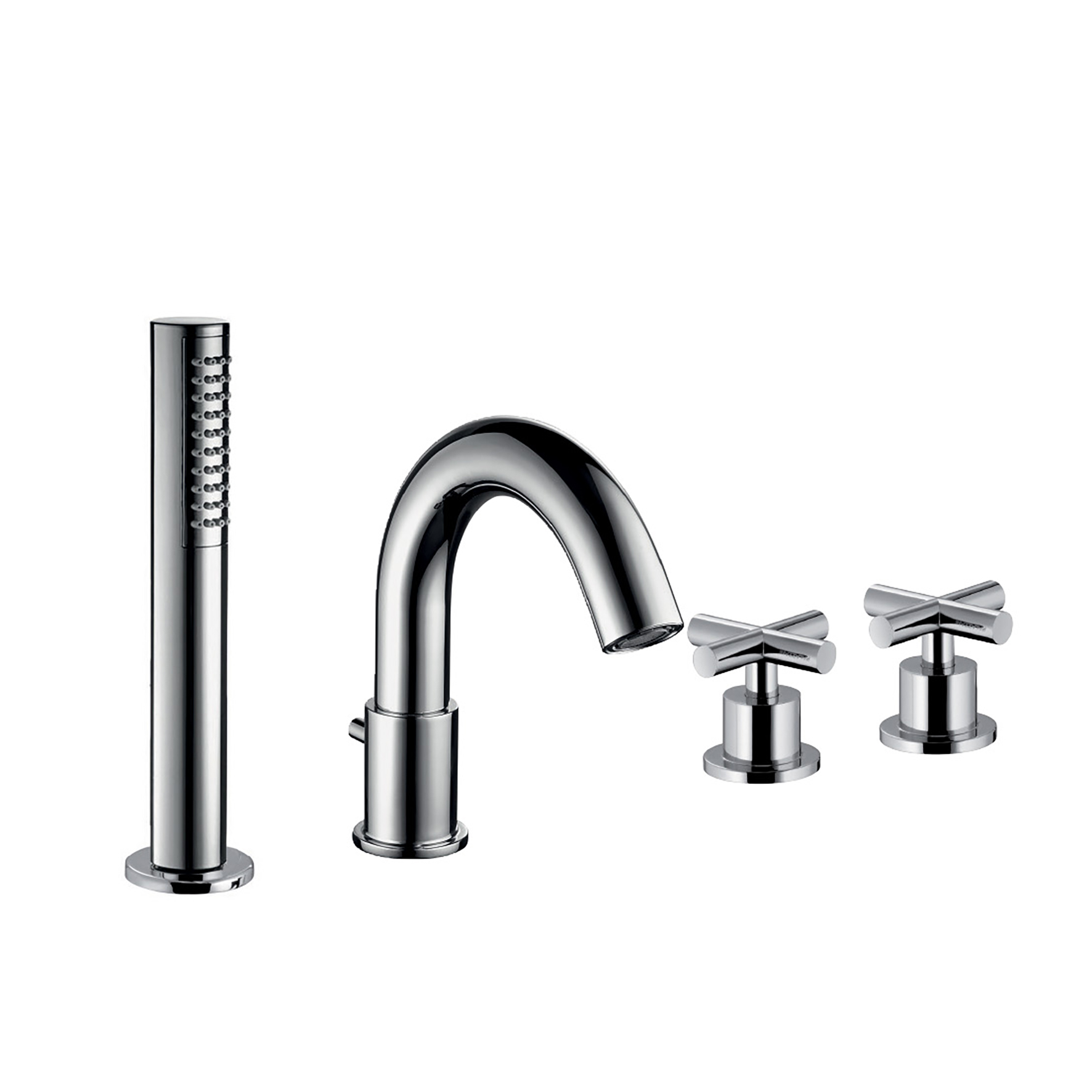 FORMULA - MITIGEUR BORD DE BAIN 4 TROUS AVEC ROBINETTERIE, BEC INVERSEUR, FLEXIBLE GLISS 1,5M ET POMME DE DOUCHE.