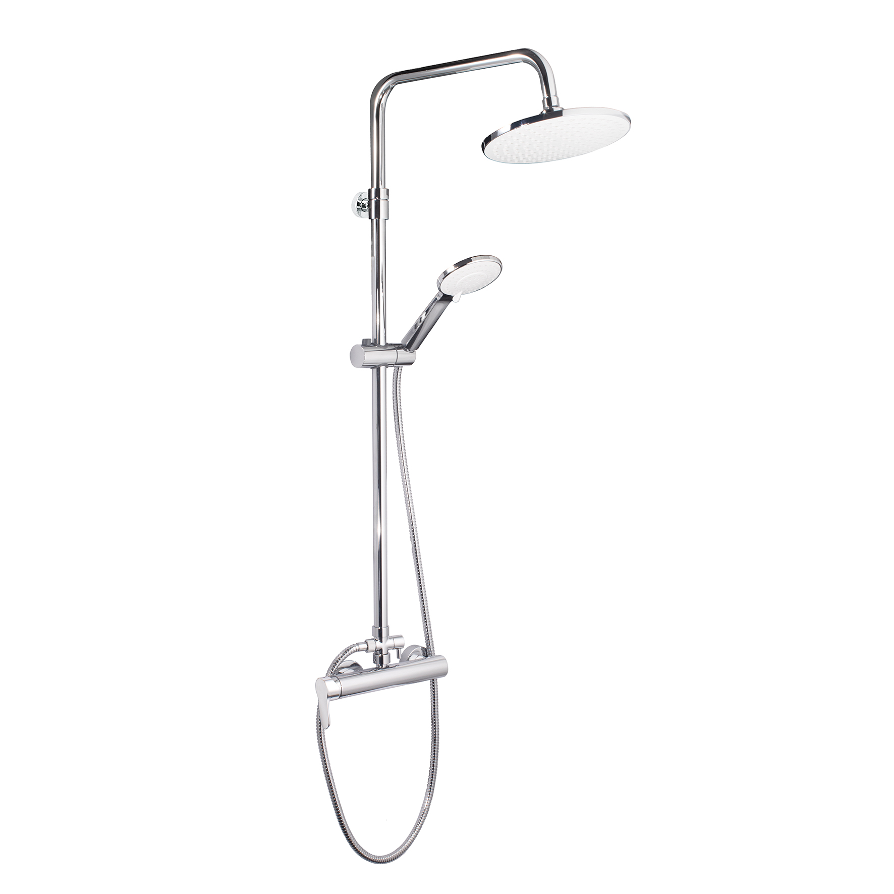 SINGLE-LEVER SHOWER MIXER WITH INTEGRATED SHOWER COLUMN, DIVERTER, 1.5M HOSE, 3-JET ABS HAND SHOWER AND ABS SHOWER HEAD, Ø220mm.