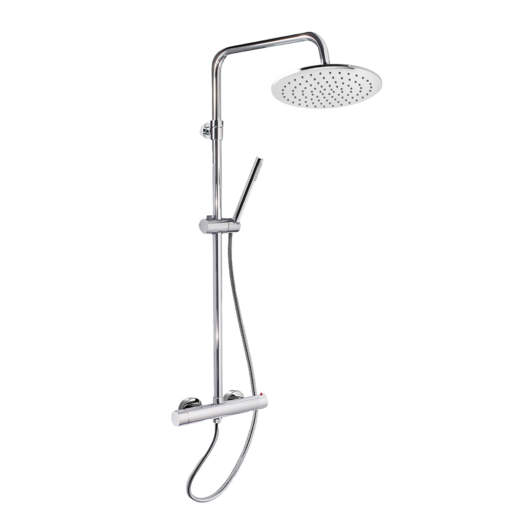 THERMOSTATIC SHOWER MIXER WITH INTEGRATED SHOWER COLUMN, DIVERTER, 1.5M HOSE, ABS HAND SHOWER AND ABS SHOWER HEAD, Ø230mm.