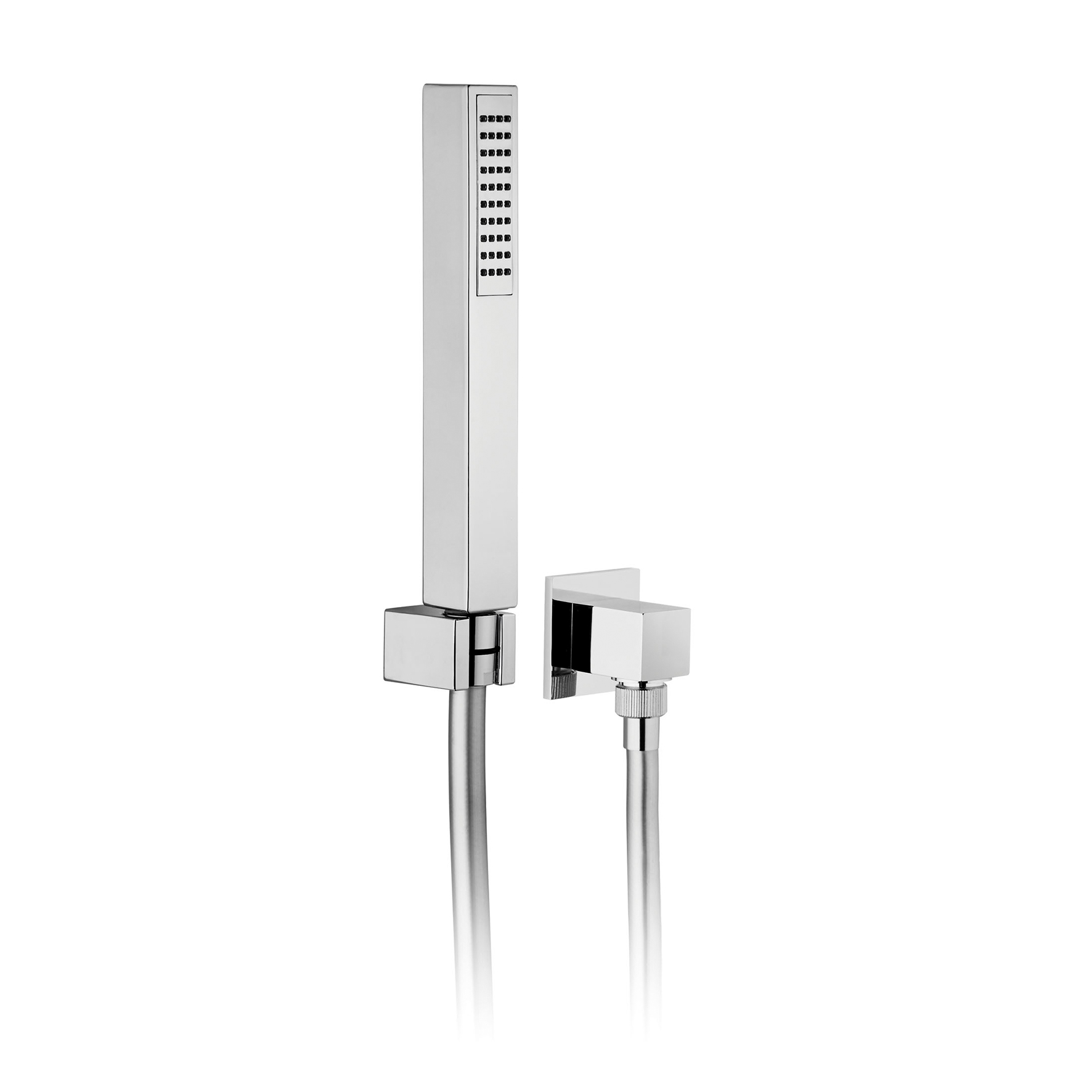 CONECTOR DE AGUA DE LATON CON SOPORTE DE DUCHA FIJO DE ABS, MANGUITO FLEXIBLE DE 1,5M Y MANO DE DUCHA DE ABS DE 28X28MM.