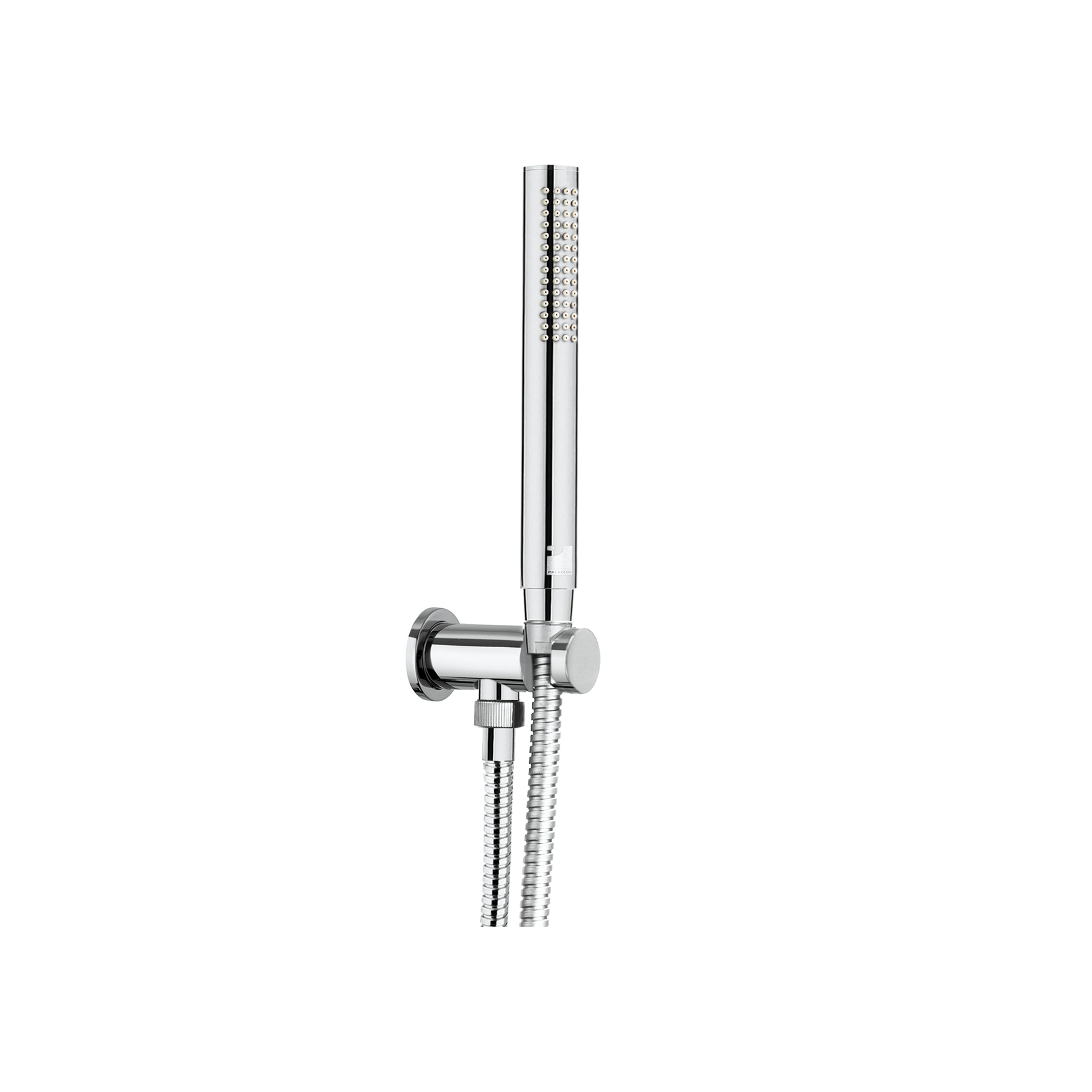 SOPORTE DE DUCHA FIJO DE LATÓN CON SALIDA FLEXIBLE DE 1,5m Y MANO DE DUCHA DE ABS Ø26mm.