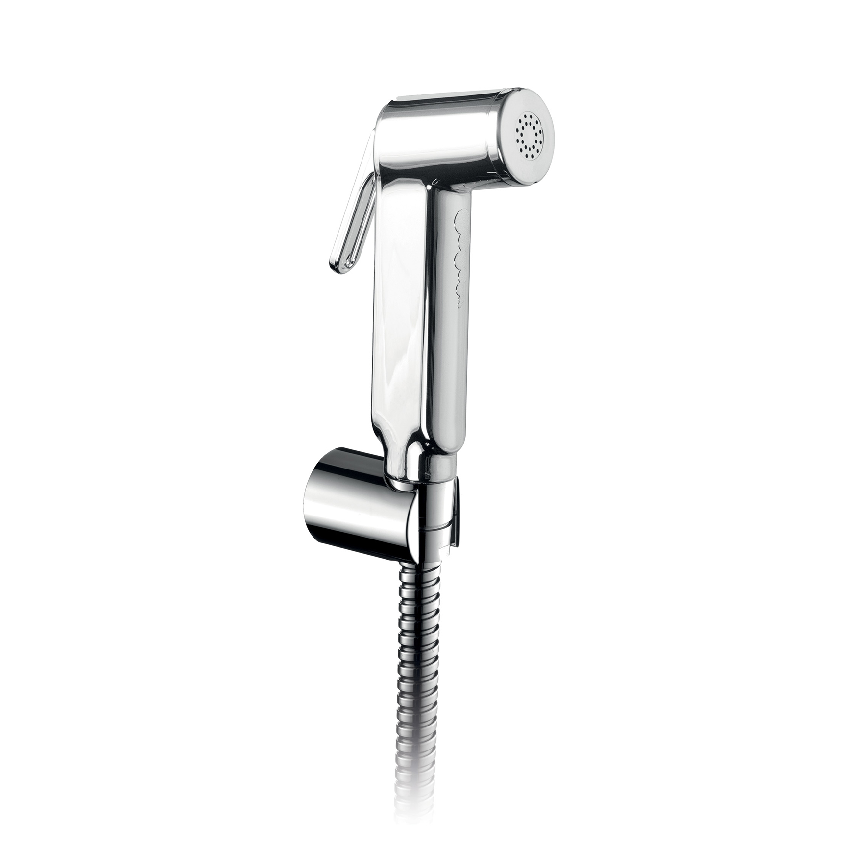 SOPORTE DE DUCHA FIJO EN ABS, FLEXIBLE DE 1,5M Y MANIJA DE DUCHA DE LATÓN CON CORTE EN ABS.