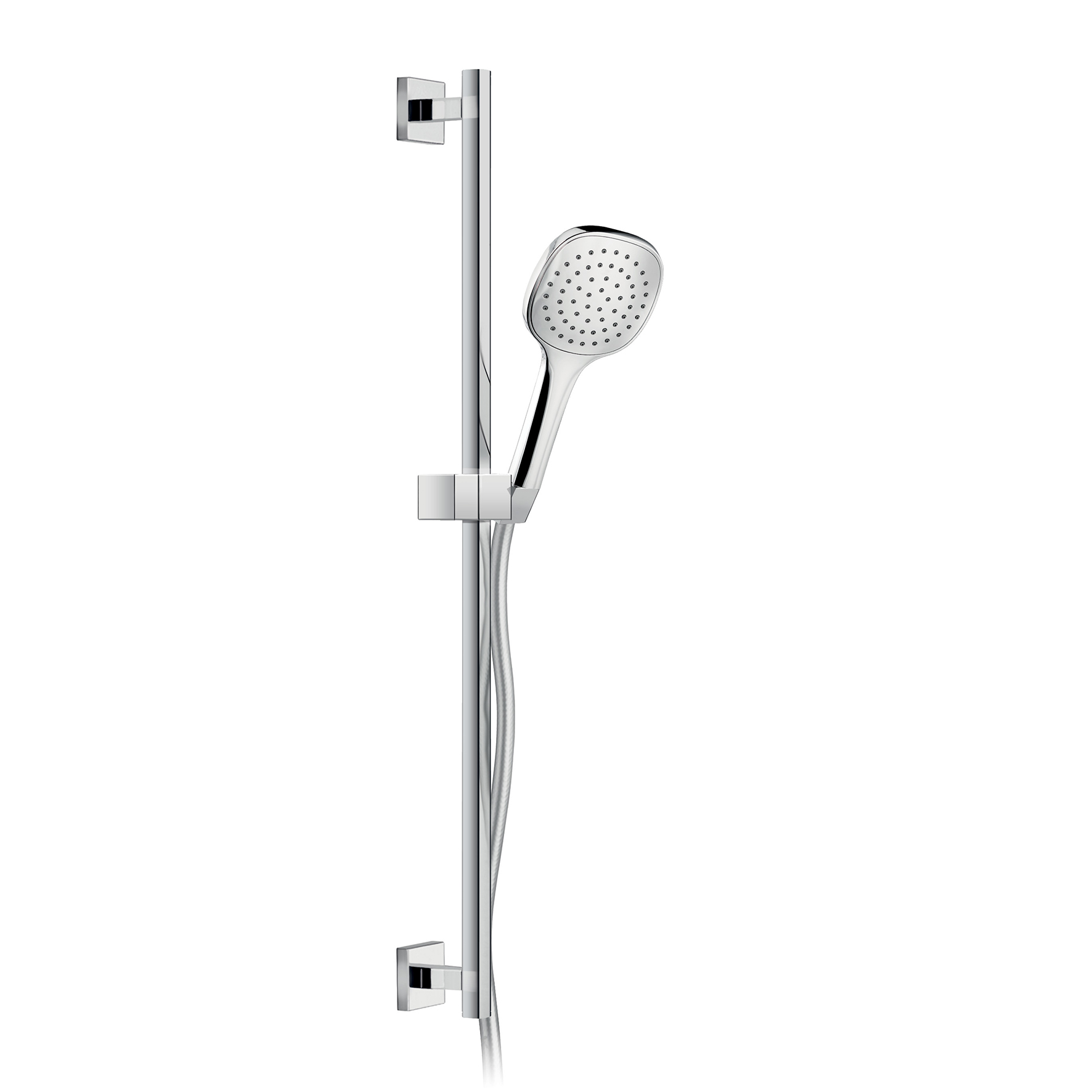 TIGE DE DOUCHE EN LAITON, 16X16MM, AVEC SUPPORT DE DOUCHE RÉGLABLE EN ABS, TUYAU À DOUBLE SERTISSAGE DE 1,5 M ET MAIN DE DOUCHE EN ABS.