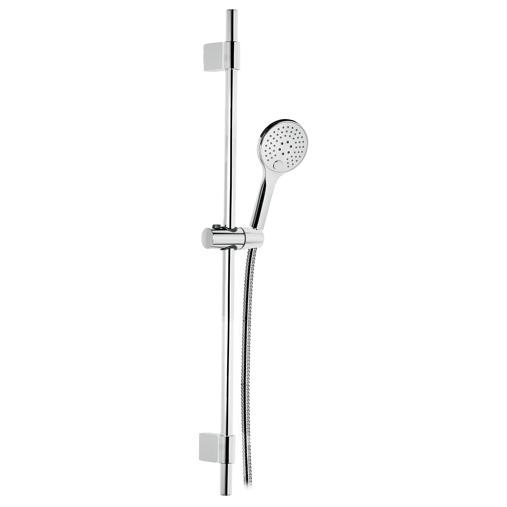 TIGE DE DOUCHE EN LAITON, Ø22mm, AVEC SUPPORT DE DOUCHE RÉGLABLE EN ABS, TUYAU DOUBLE SERTISSAGE DE 1,5M ET POIGNÉE DE DOUCHE 3 JETS ABS.