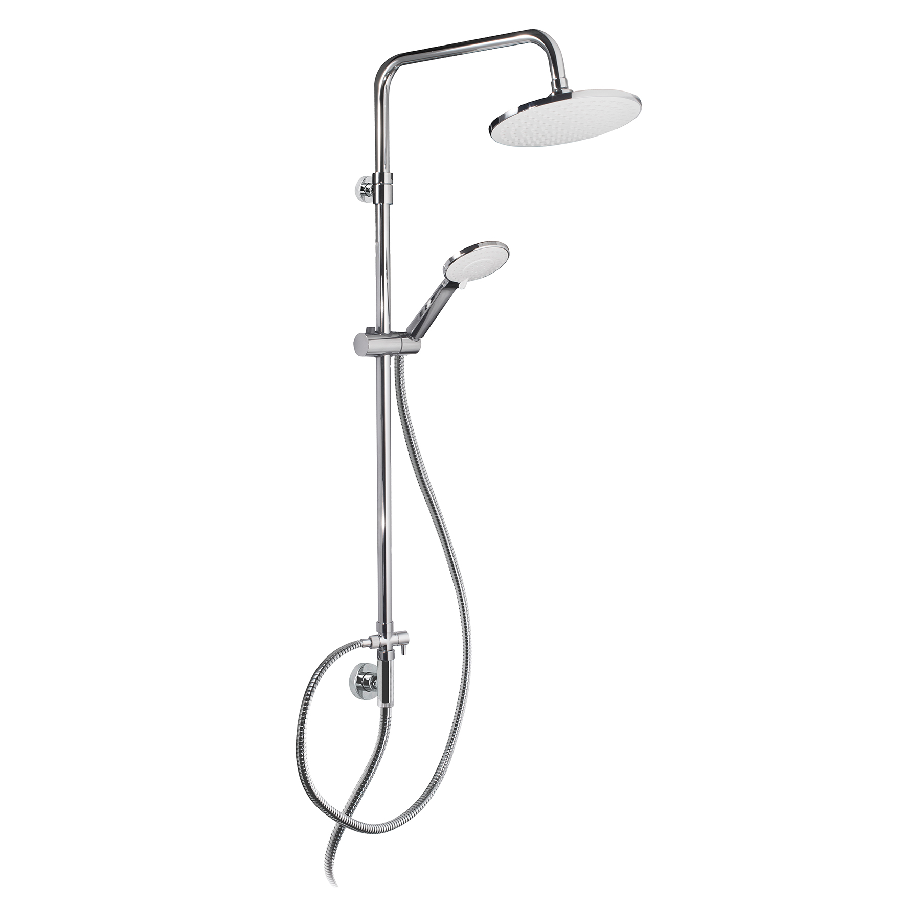 SHOWER COLUMN WITH ABS SHOWER HEAD, Ø220mm, DIVERTER AND 1.5M HOSE AND 3-JET ABS SHOWER HEAD.