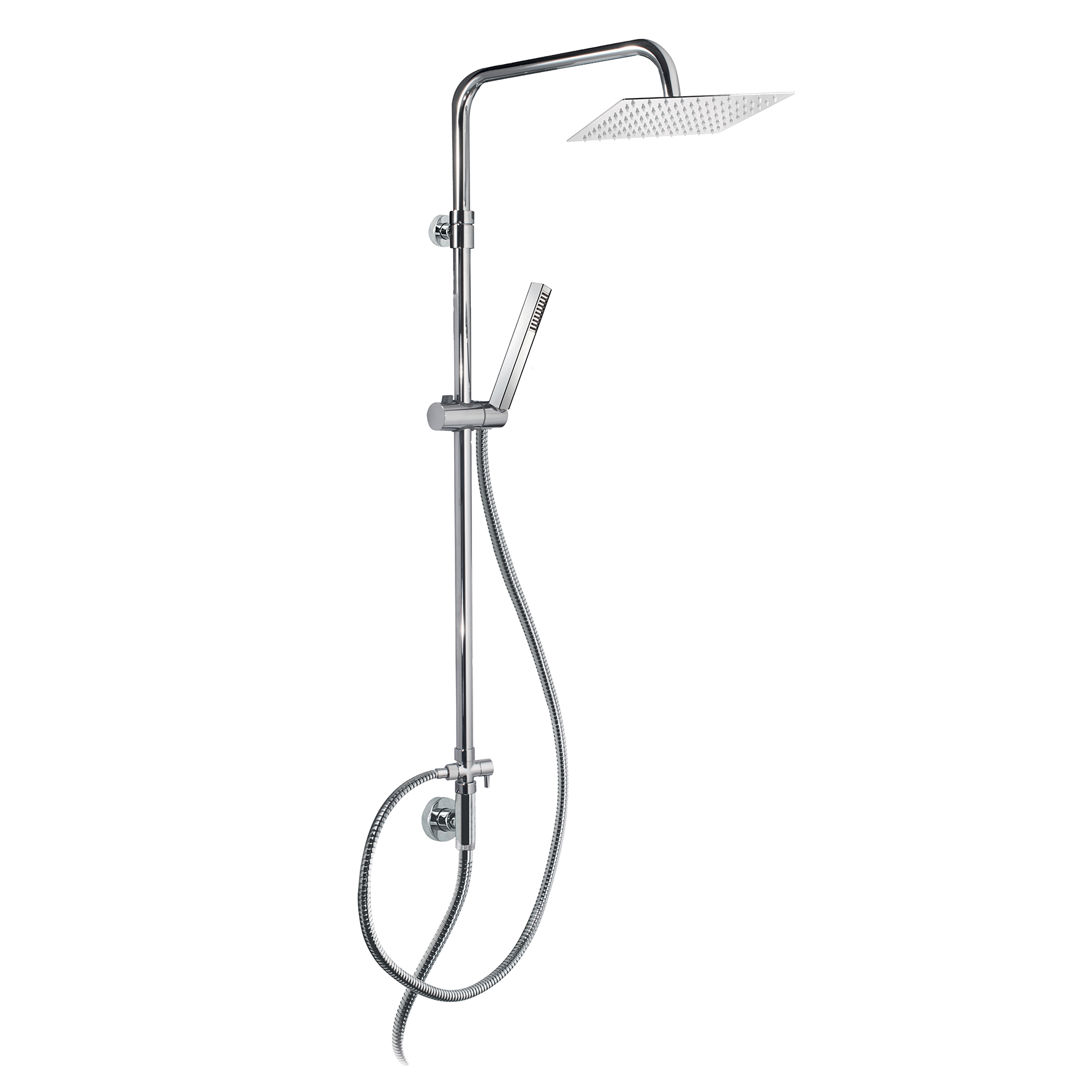 SHOWER COLUMN WITH STAINLESS STEEL SHOWER HEAD, 250X250MM, DIVERTER, 1.5M HOSE AND ABS SHOWER HEAD.