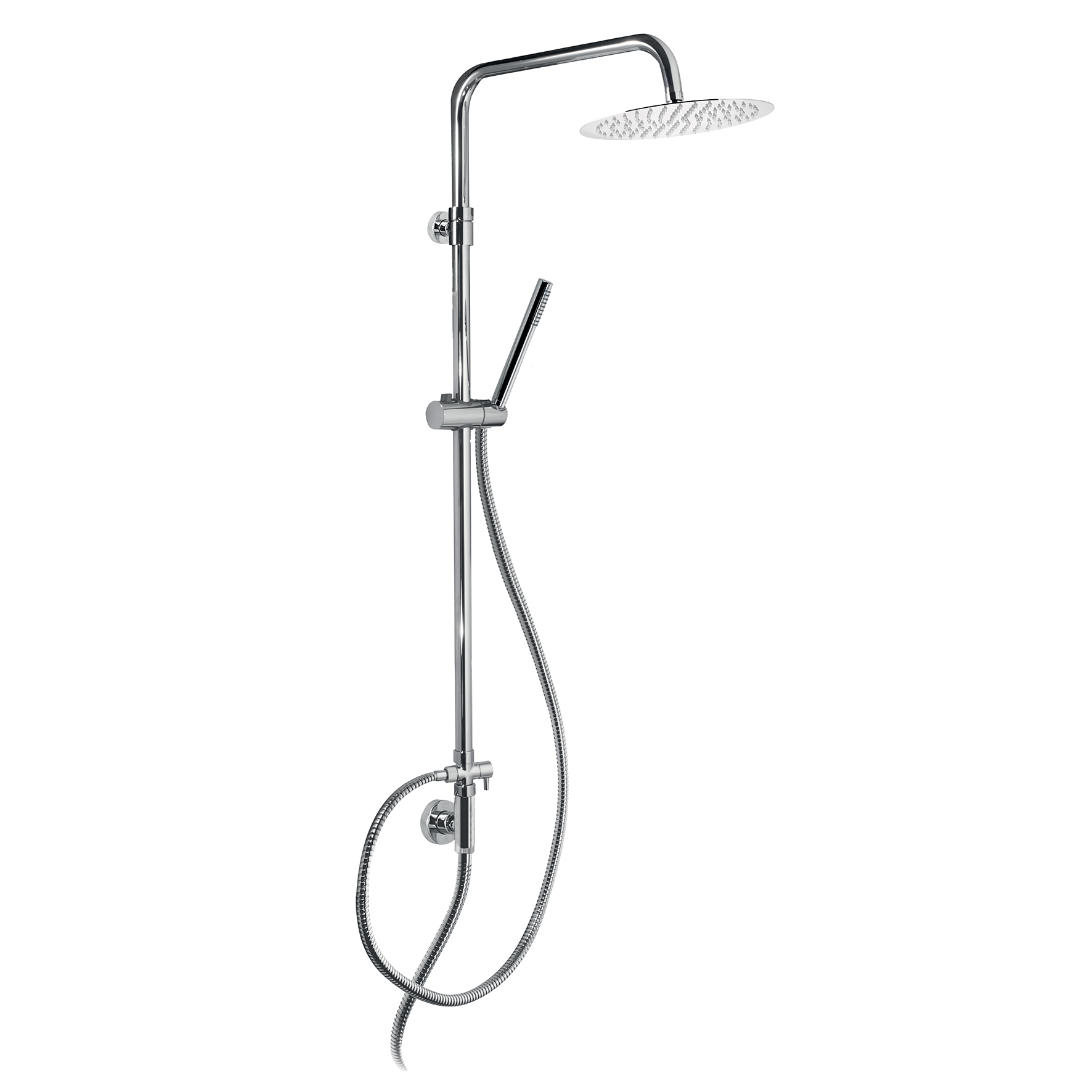 SHOWER COLUMN WITH STAINLESS STEEL SHOWER HEAD, Ø250MM, DIVERTER, 1.5M HOSE AND ABS SHOWER HEAD.