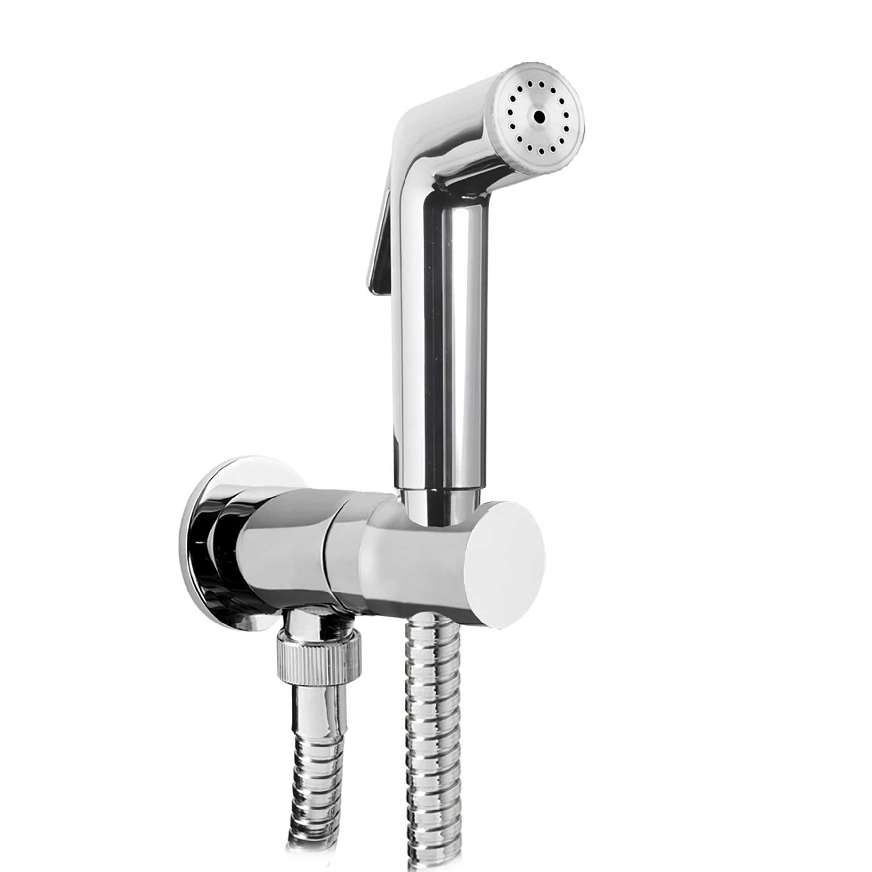 TOMA DE AGUA DE LATON CON GRIFO INTEGRADO, MANGUERA FLEXIBLE DE 1,2M Y HIDROCEPILLO ABS DE 2 JETS.