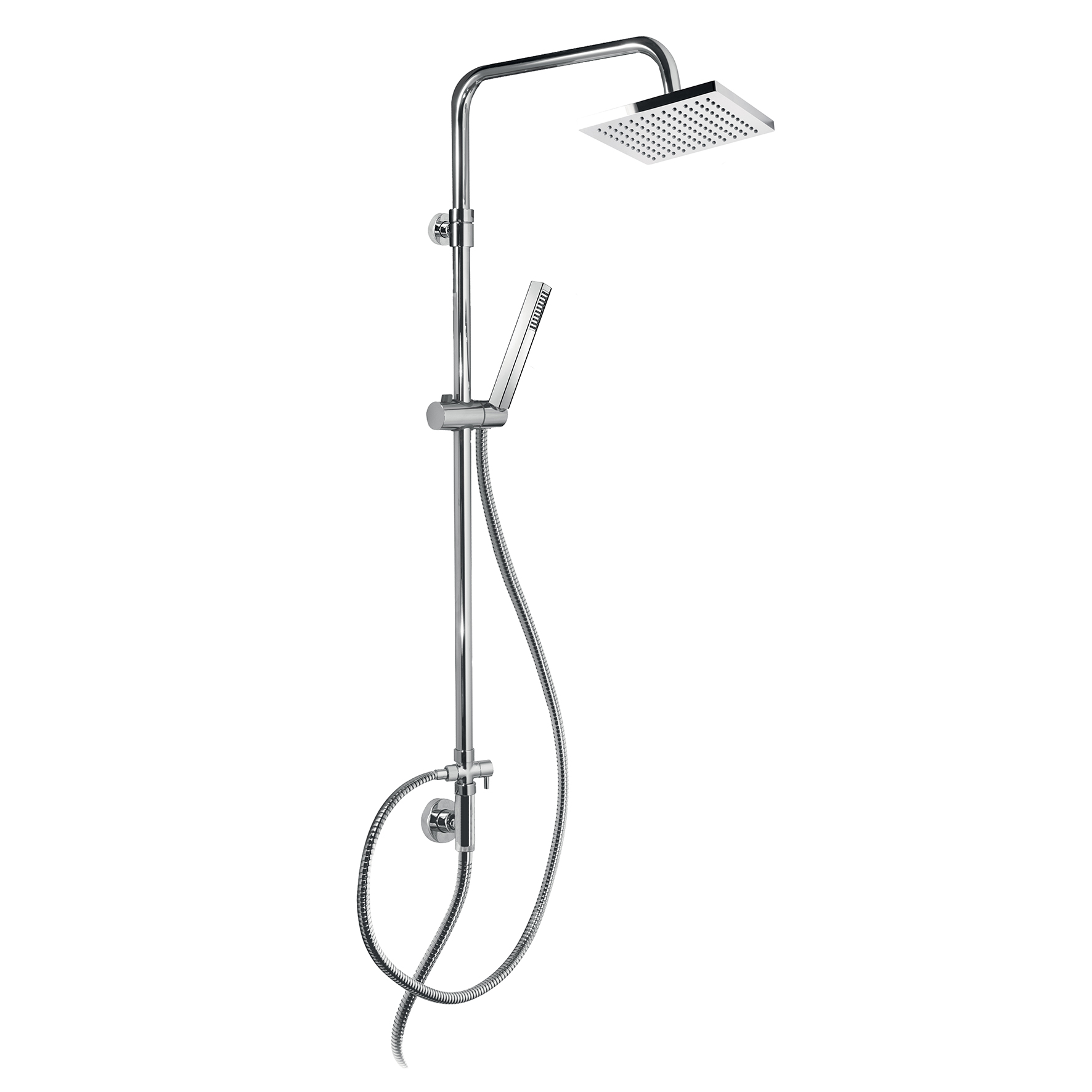 SHOWER COLUMN WITH 2 SUPPORTS WITH 200x200mm ABS SHOWER HEAD, DIVERTER, 1.5M HOSE AND ABS SHOWER HEAD.